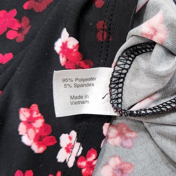 Lane Bryant Black Red Floral Faux Wrap Surplice V-Neck Split Tie Dresss 22/24 - Picture 7 of 8